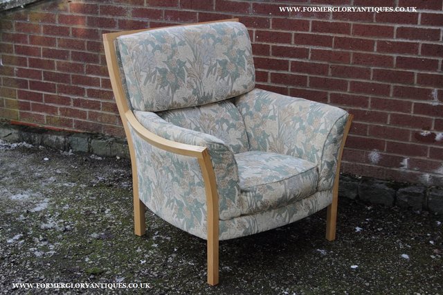 Preview of the first image of ERCOL LIGHT ELM /CLEAR ORIEL ARMCHAIR CUSHIONS SUITE SETTEE.
