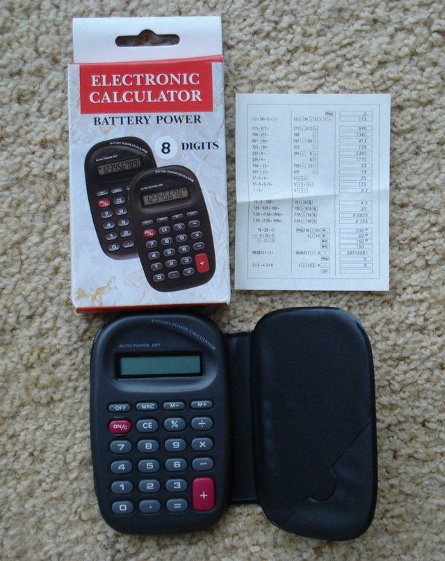 Preview of the first image of NEW HAND HELD BATTERY POWERED ELECTRONIC CALCULATOR + CASE.
