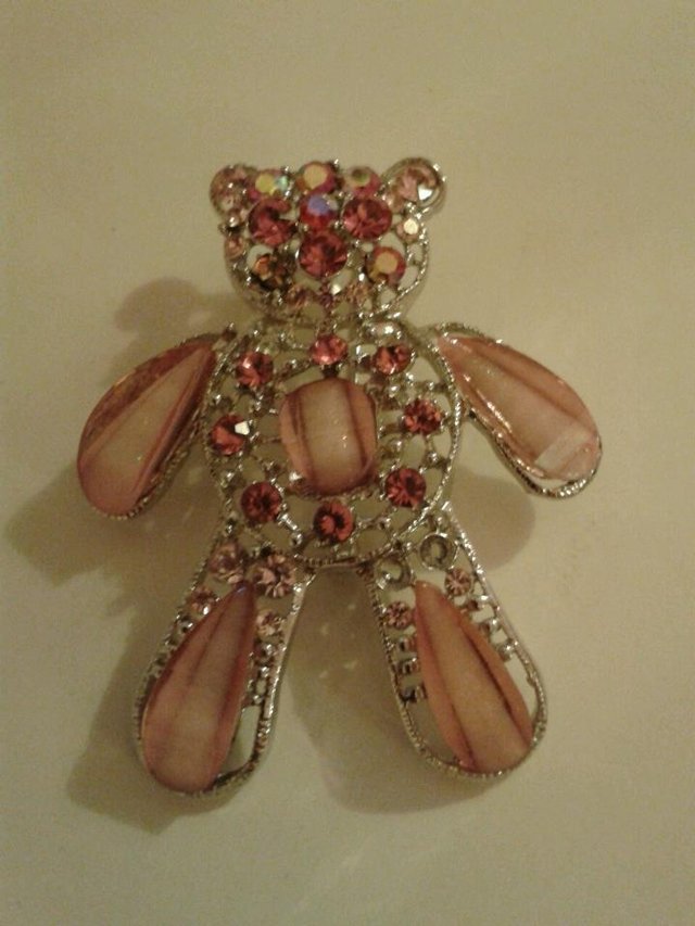 Preview of the first image of Beautiful pink diamonte Bear brooch.