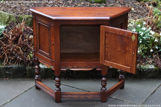 Image 2 of OLD CHARM OAK CABINET CANTED HALL TABLE CUPBOARD SIDEBOARD