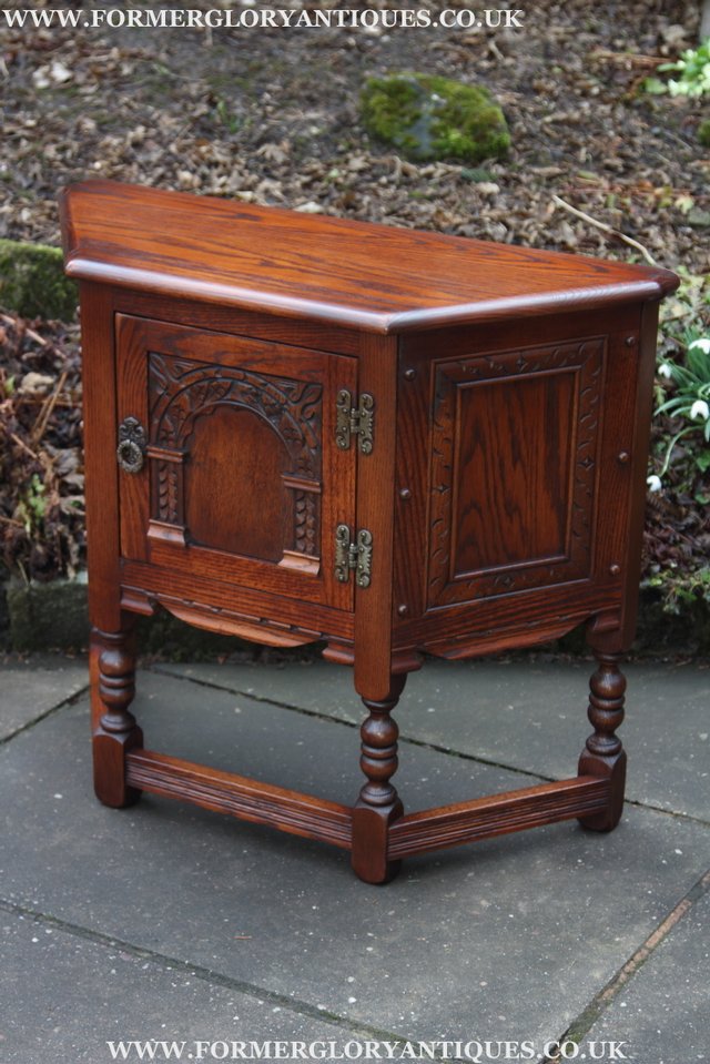 Image 10 of OLD CHARM OAK CABINET CANTED HALL TABLE CUPBOARD SIDEBOARD