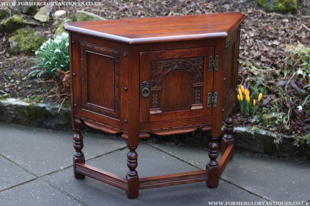 Image 11 of OLD CHARM OAK CABINET CANTED HALL TABLE CUPBOARD SIDEBOARD