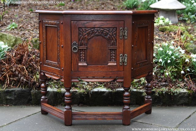 Image 15 of OLD CHARM OAK CABINET CANTED HALL TABLE CUPBOARD SIDEBOARD