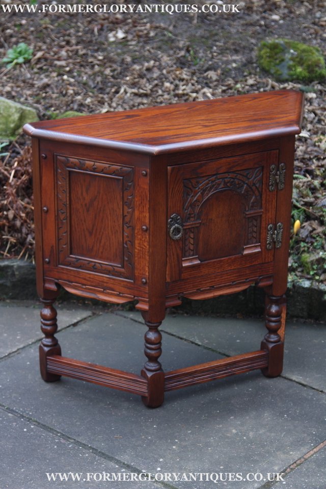Image 20 of OLD CHARM OAK CABINET CANTED HALL TABLE CUPBOARD SIDEBOARD