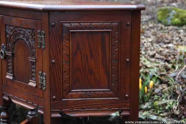 Image 21 of OLD CHARM OAK CABINET CANTED HALL TABLE CUPBOARD SIDEBOARD