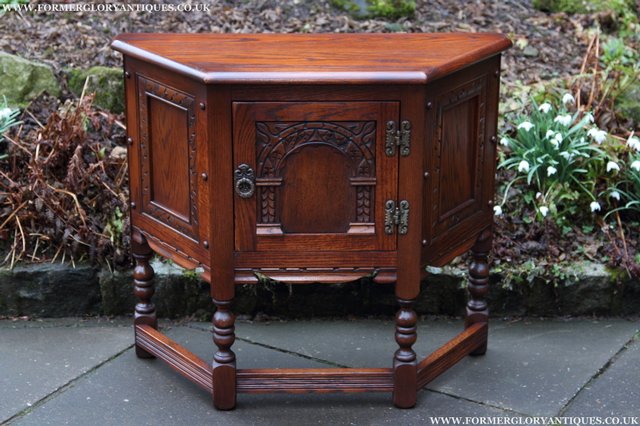 Image 25 of OLD CHARM OAK CABINET CANTED HALL TABLE CUPBOARD SIDEBOARD