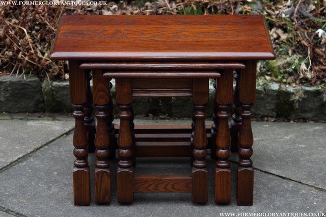 Image 2 of OLD CHARM NEST OF THREE TUDOR OAK COFFEE SIDE END TABLES