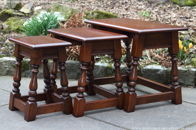 Image 5 of OLD CHARM NEST OF THREE TUDOR OAK COFFEE SIDE END TABLES