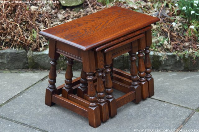 Image 8 of OLD CHARM NEST OF THREE TUDOR OAK COFFEE SIDE END TABLES