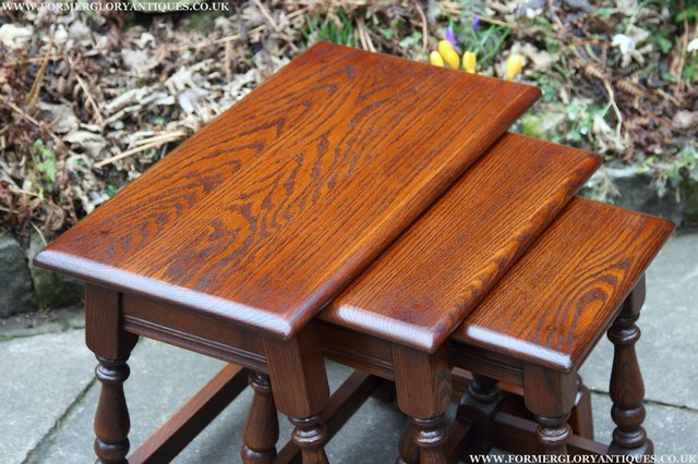 Image 10 of OLD CHARM NEST OF THREE TUDOR OAK COFFEE SIDE END TABLES