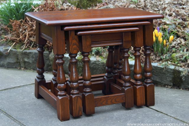 Image 13 of OLD CHARM NEST OF THREE TUDOR OAK COFFEE SIDE END TABLES