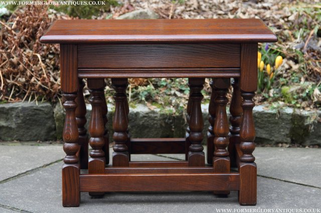 Image 14 of OLD CHARM NEST OF THREE TUDOR OAK COFFEE SIDE END TABLES