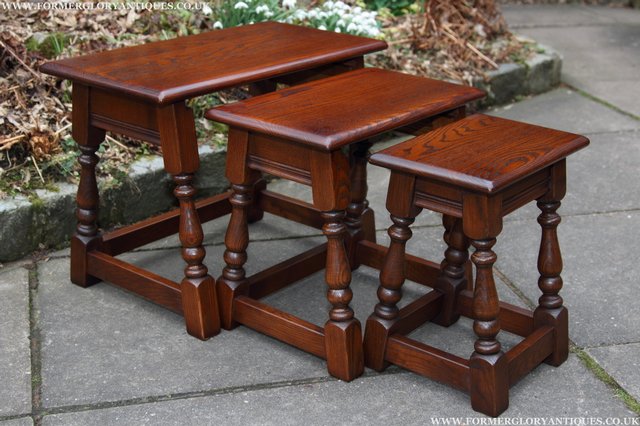 Image 15 of OLD CHARM NEST OF THREE TUDOR OAK COFFEE SIDE END TABLES
