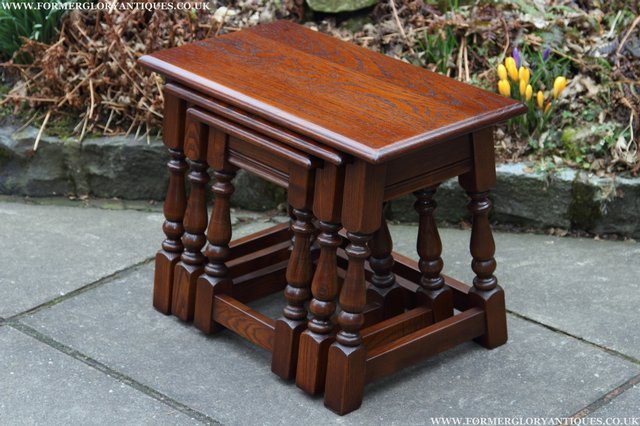 Image 20 of OLD CHARM NEST OF THREE TUDOR OAK COFFEE SIDE END TABLES