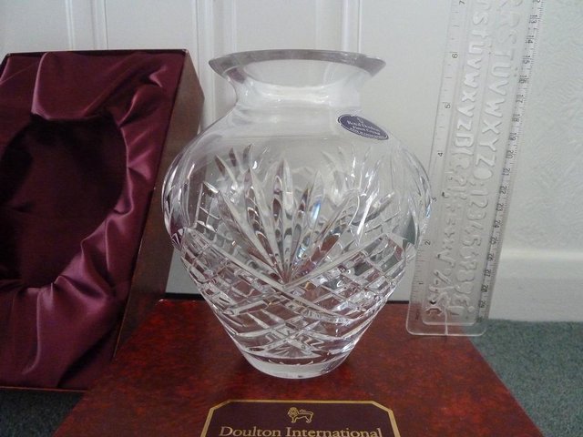 Preview of the first image of Royal Doulton Crystal glass vase, new and boxed.