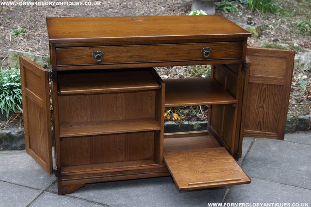 Image 2 of OLD CHARM LIGHT OAK WRITING DESK COMPUTER CABINET TABLE
