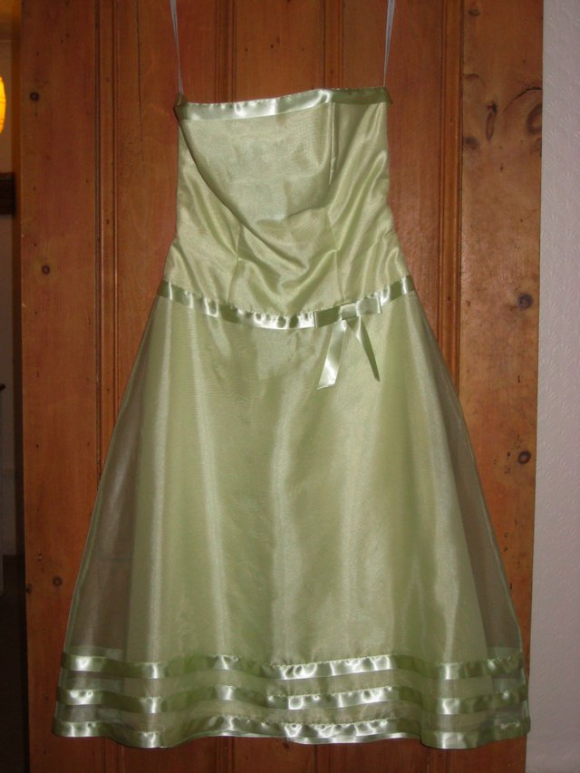 Preview of the first image of TWO DESSY TEA LENGTH BRIDESMAID DRESSES SIZES 6 AND 10.