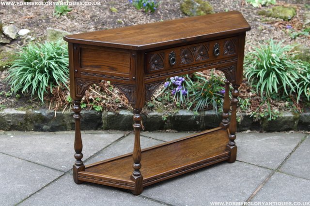 Image 3 of OLD CHARM LIGHT OAK COFFEE LAMP HALL CANTED CONSOLE TABLE