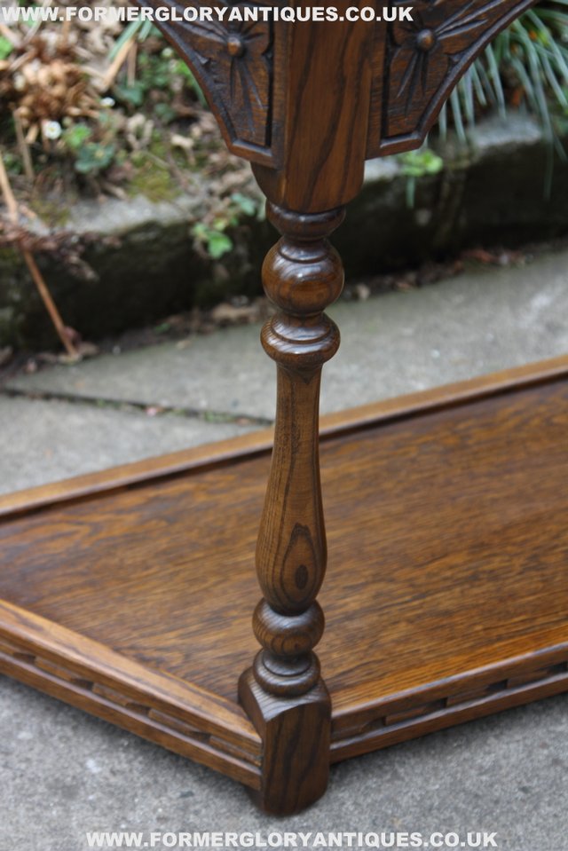 Image 7 of OLD CHARM LIGHT OAK COFFEE LAMP HALL CANTED CONSOLE TABLE