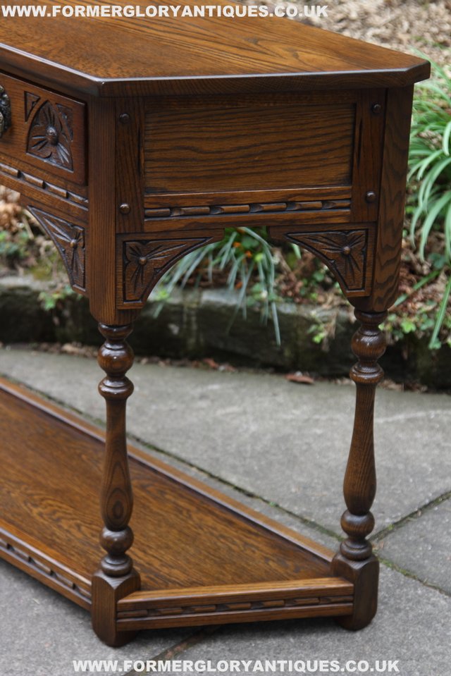 Image 10 of OLD CHARM LIGHT OAK COFFEE LAMP HALL CANTED CONSOLE TABLE