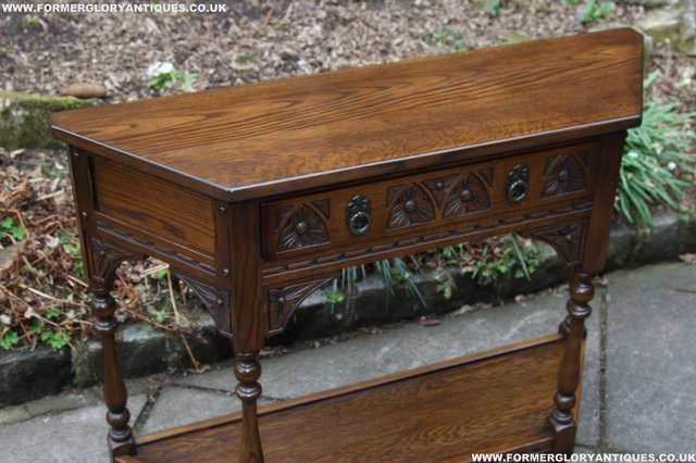Image 23 of OLD CHARM LIGHT OAK COFFEE LAMP HALL CANTED CONSOLE TABLE