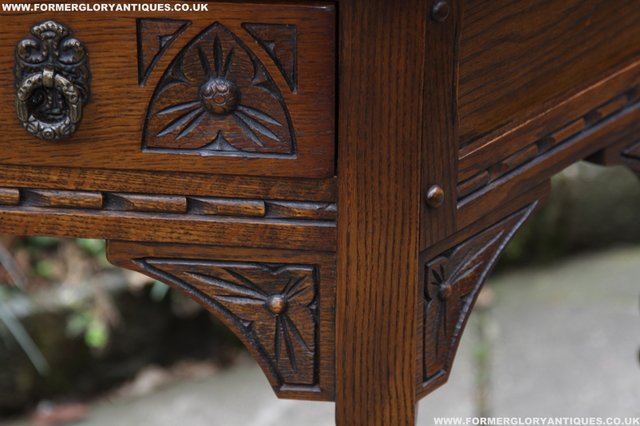 Image 24 of OLD CHARM LIGHT OAK COFFEE LAMP HALL CANTED CONSOLE TABLE