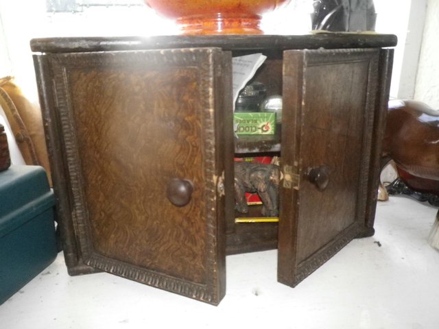 Preview of the first image of Small Very Old Cabinet 14" wide x 9.5" high 7" deep.