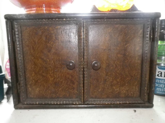 Image 3 of Small Very Old Cabinet 14" wide x 9.5" high 7" deep