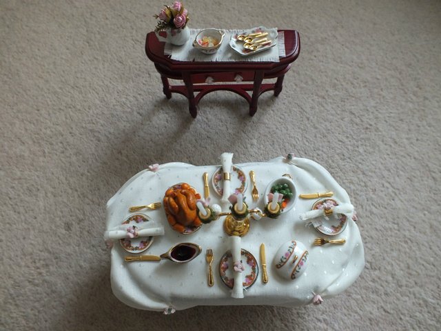 Preview of the first image of Dolls House Table & Dresser with extras.