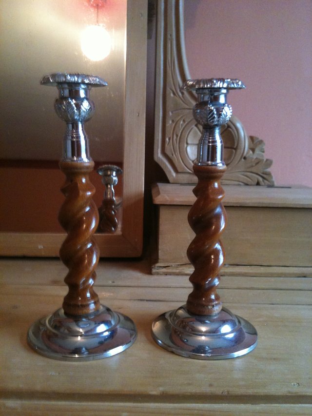 Preview of the first image of PAIR OF BARLEYTWIST CANDLESTICKS (USED).