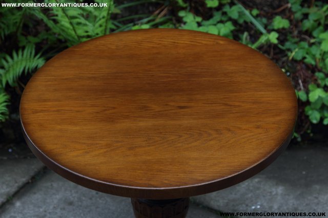 Image 3 of OLD CHARM NATHAN CARVED OAK COFFEE WINE OCCASIONAL TABLE