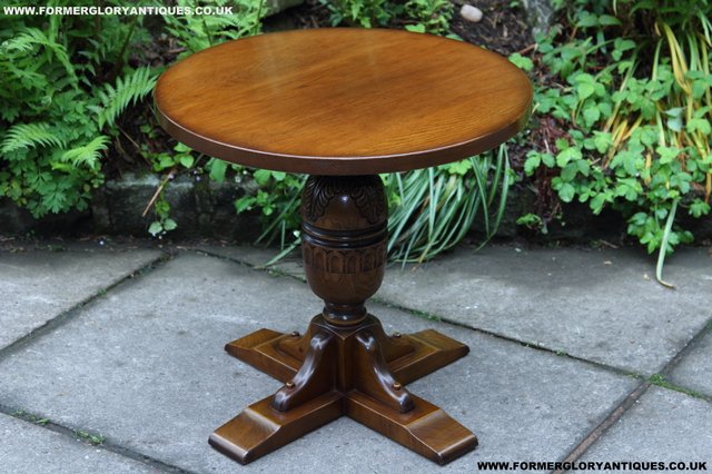 Image 4 of OLD CHARM NATHAN CARVED OAK COFFEE WINE OCCASIONAL TABLE
