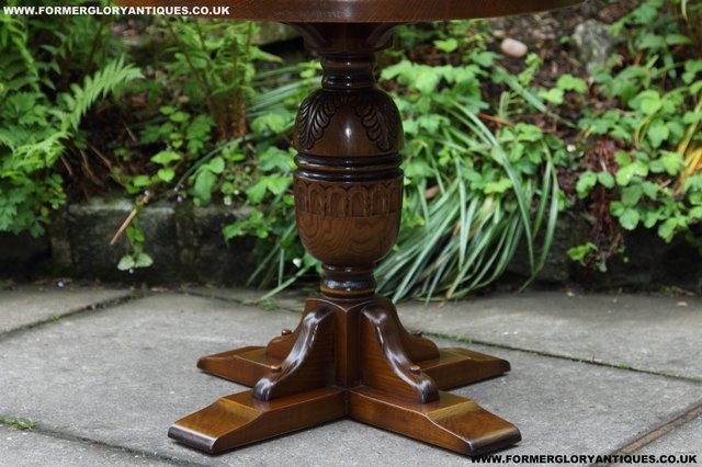 Image 5 of OLD CHARM NATHAN CARVED OAK COFFEE WINE OCCASIONAL TABLE