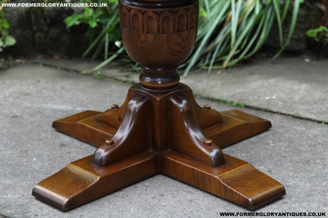 Image 6 of OLD CHARM NATHAN CARVED OAK COFFEE WINE OCCASIONAL TABLE
