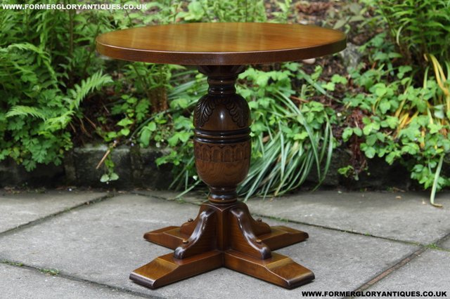 Image 7 of OLD CHARM NATHAN CARVED OAK COFFEE WINE OCCASIONAL TABLE