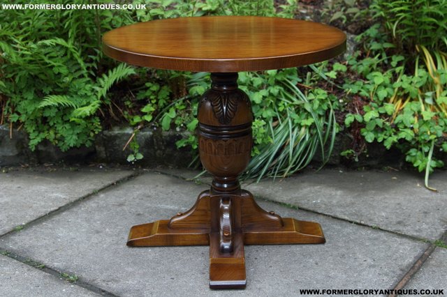 Image 9 of OLD CHARM NATHAN CARVED OAK COFFEE WINE OCCASIONAL TABLE