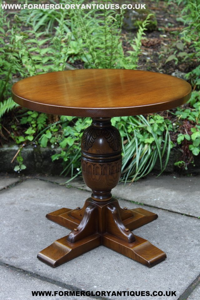 Image 10 of OLD CHARM NATHAN CARVED OAK COFFEE WINE OCCASIONAL TABLE