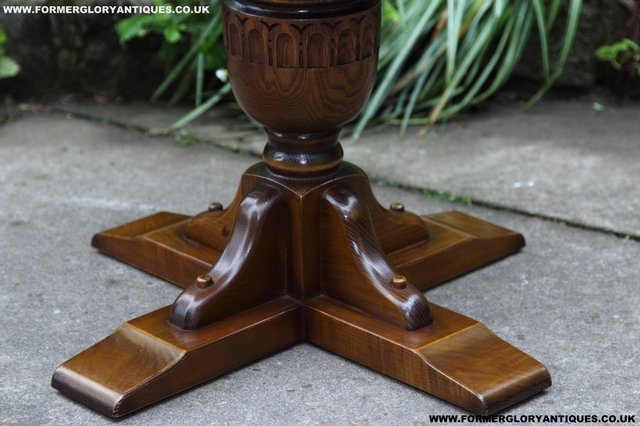 Image 11 of OLD CHARM NATHAN CARVED OAK COFFEE WINE OCCASIONAL TABLE
