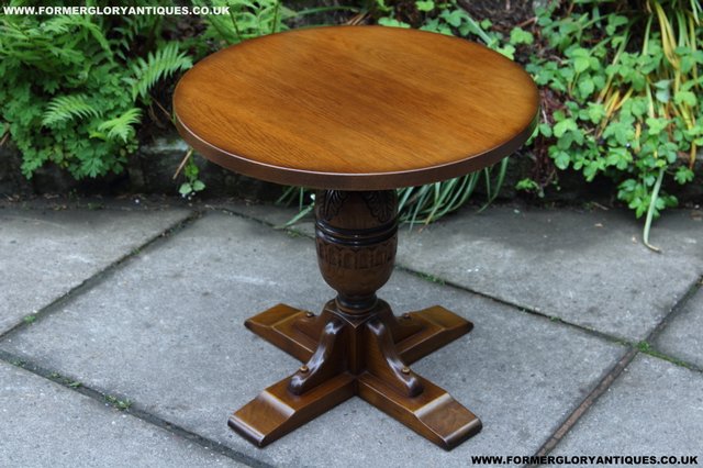Image 14 of OLD CHARM NATHAN CARVED OAK COFFEE WINE OCCASIONAL TABLE