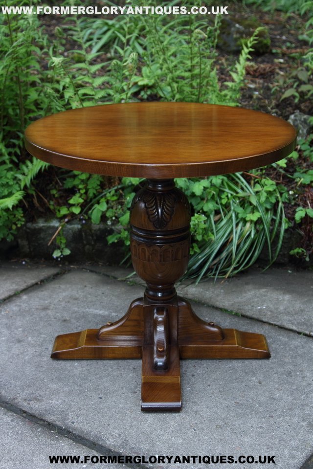 Image 18 of OLD CHARM NATHAN CARVED OAK COFFEE WINE OCCASIONAL TABLE