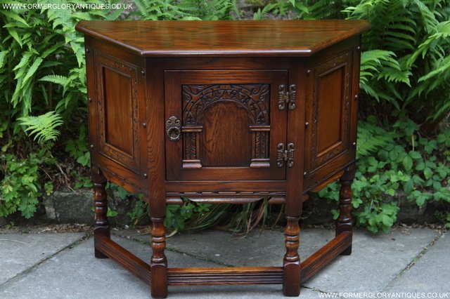 Image 4 of OLD CHARM OAK CABINET CANTED LAMP TABLE CUPBOARD SIDEBOARD