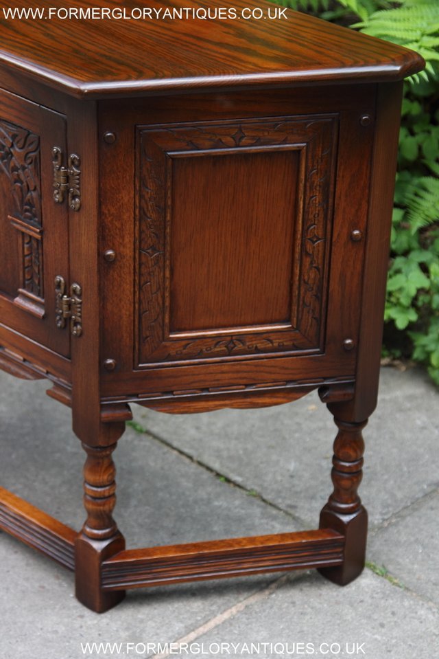 Image 7 of OLD CHARM OAK CABINET CANTED LAMP TABLE CUPBOARD SIDEBOARD