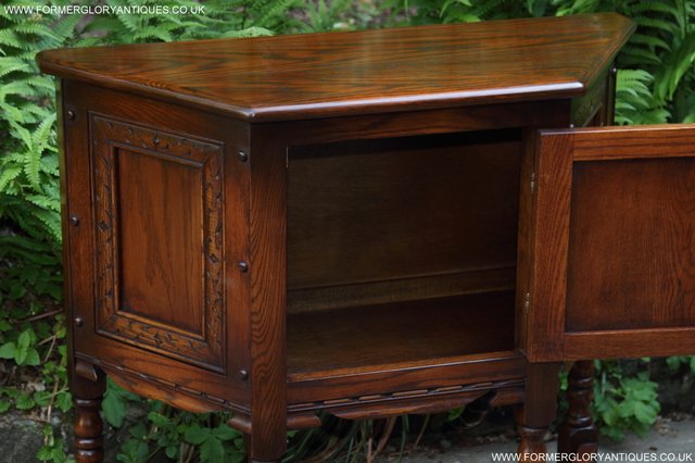 Image 11 of OLD CHARM OAK CABINET CANTED LAMP TABLE CUPBOARD SIDEBOARD