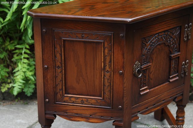 Image 13 of OLD CHARM OAK CABINET CANTED LAMP TABLE CUPBOARD SIDEBOARD