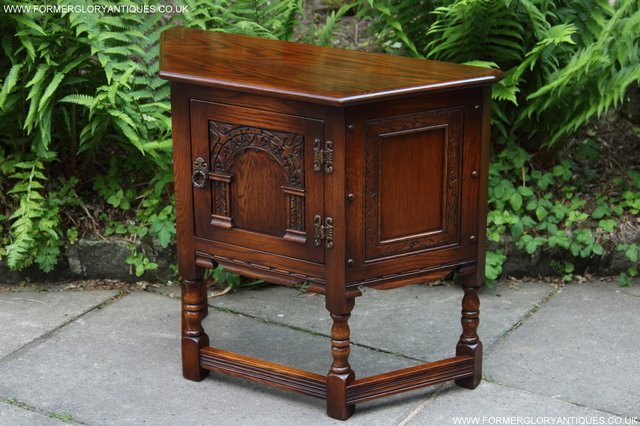 Image 15 of OLD CHARM OAK CABINET CANTED LAMP TABLE CUPBOARD SIDEBOARD