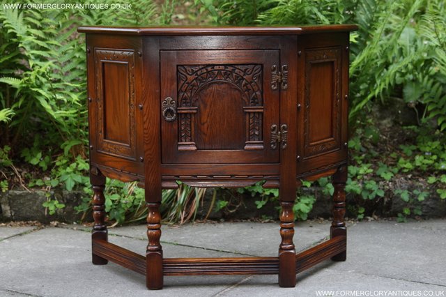 Image 23 of OLD CHARM OAK CABINET CANTED LAMP TABLE CUPBOARD SIDEBOARD