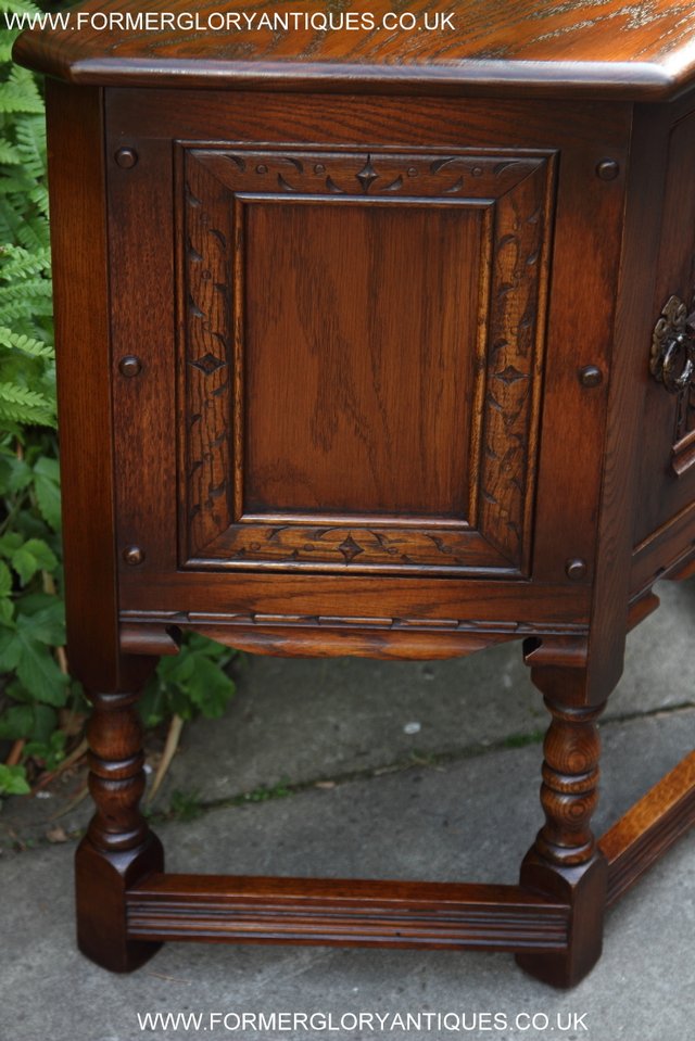 Image 26 of OLD CHARM OAK CABINET CANTED LAMP TABLE CUPBOARD SIDEBOARD