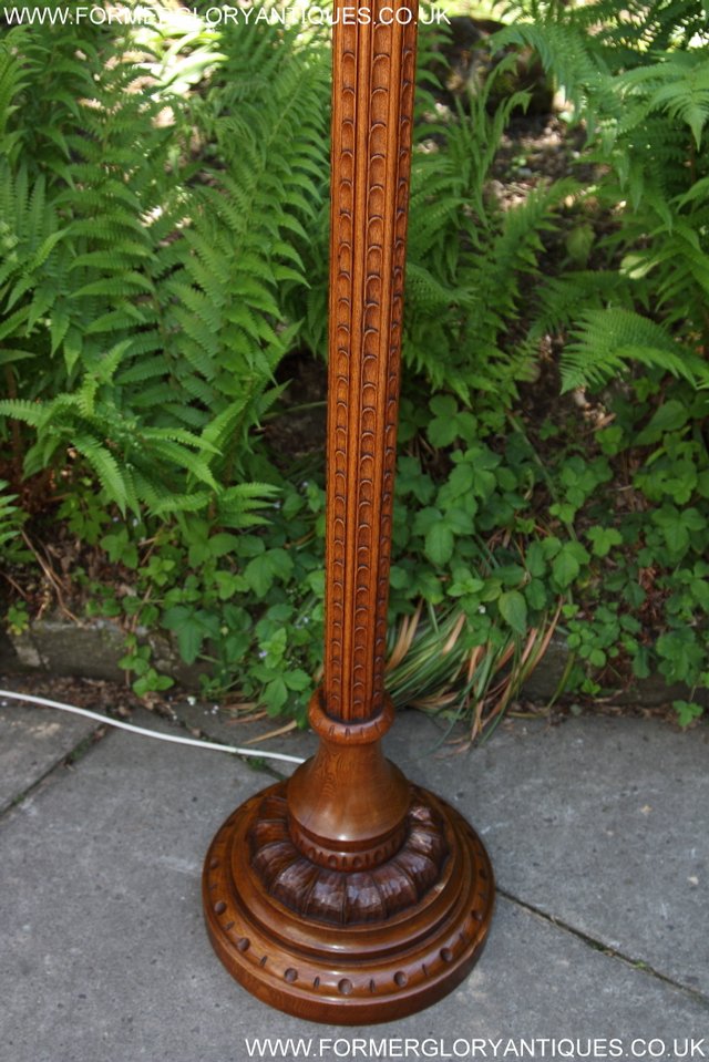 Image 10 of RUPERT NIGEL GRIFFITHS CARVED OAK STANDARD CHAIR LAMP