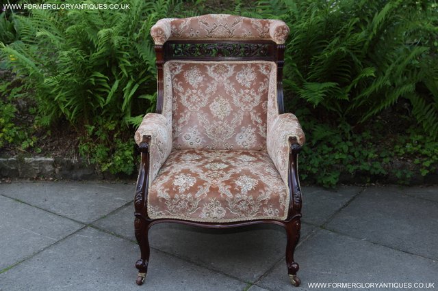Preview of the first image of EDWARDIAN MAHOGANY WINGBACK EASY READING UPHOLSERED ARMCHAIR.