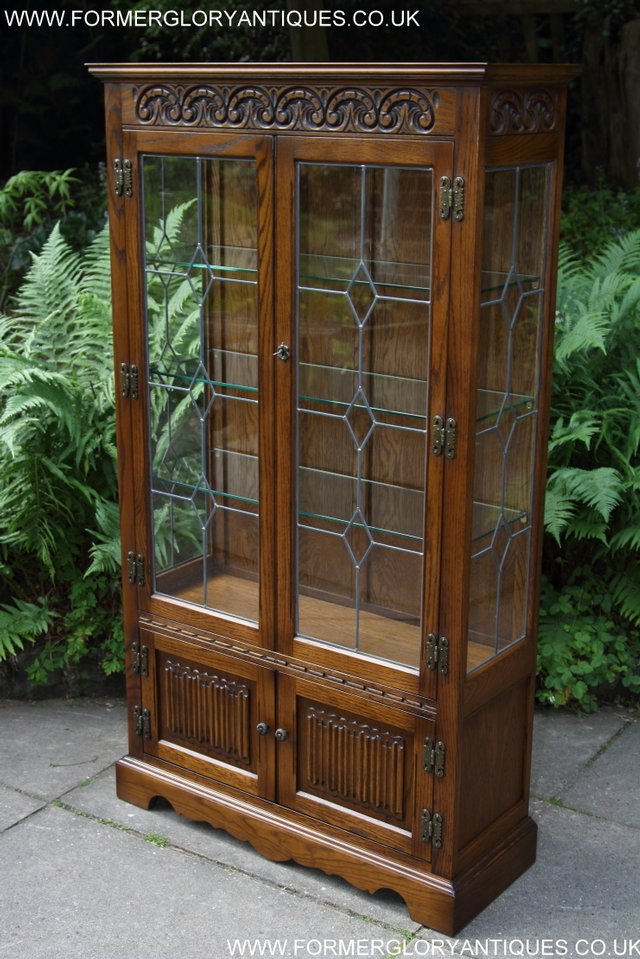 Image 6 of OLD CHARM LIGHT OAK CHINA DISPLAY CABINET CUPBOARD BOOKCASE